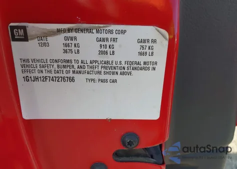 2004 Chevrolet Cavalier Ls Sport from USA, damaged, VIN 1G1JH12F747276766